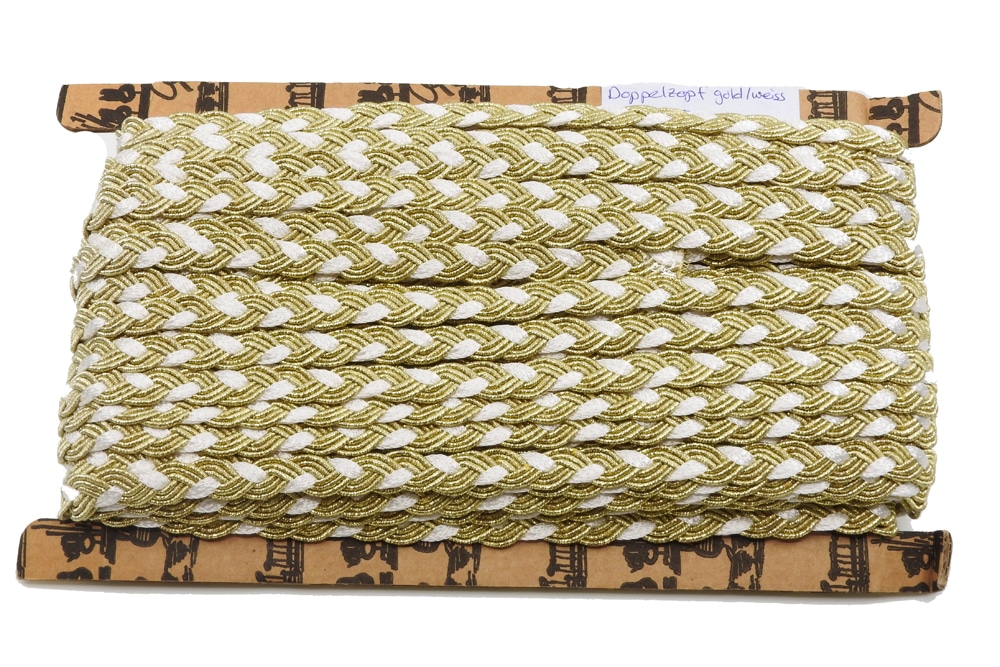 Borte "Doppelzopf" gold/weiss - 25m