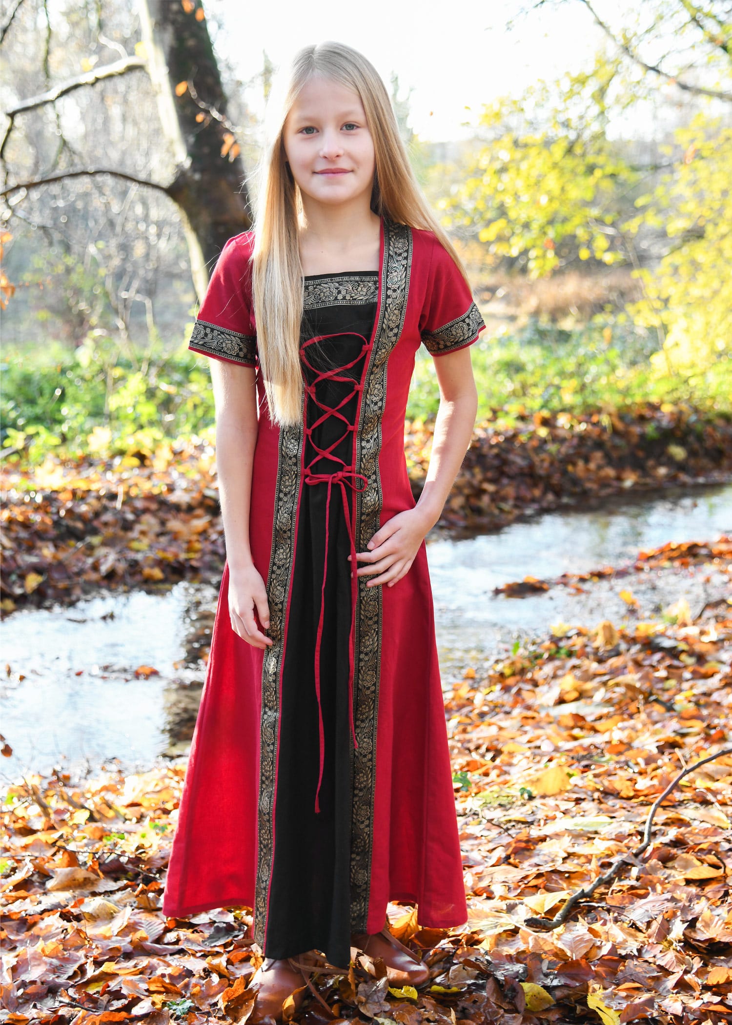 Kinderkleid Eleanor, kurzarm - rot/schwarz